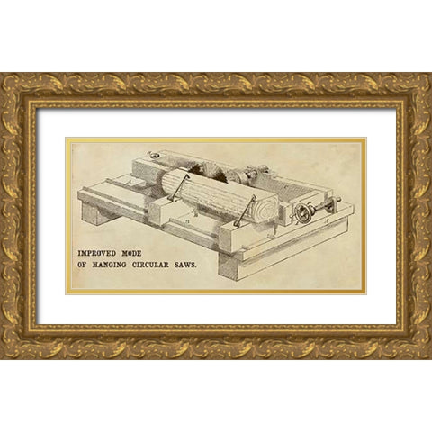 Improved Mode of Hanging Circular Saws Gold Ornate Wood Framed Art Print with Double Matting by Inventions