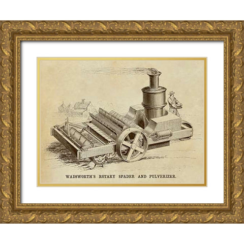 Wadsworths Rotary Spader and Pulverizer Gold Ornate Wood Framed Art Print with Double Matting by Inventions