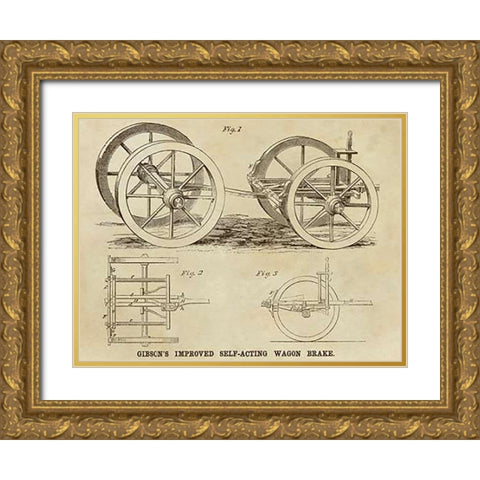 Gibsons Improved Self-Acting Wagon Brake Gold Ornate Wood Framed Art Print with Double Matting by Inventions