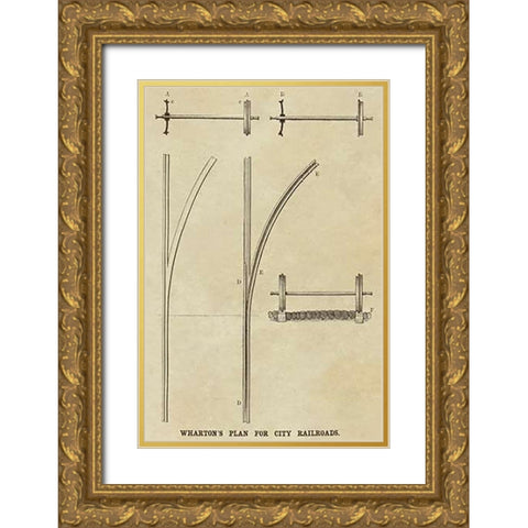 Whartons Plan for City Railroads Gold Ornate Wood Framed Art Print with Double Matting by Inventions