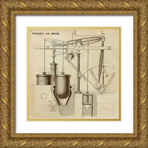 Stirlings Air Engine Gold Ornate Wood Framed Art Print with Double Matting by Inventions
