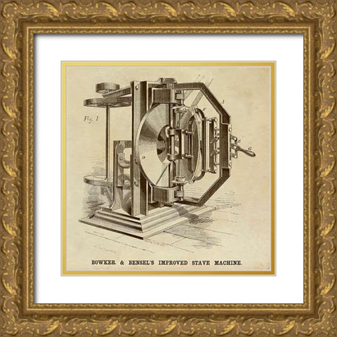 Bowker and Bensels Improved Stave Machine Gold Ornate Wood Framed Art Print with Double Matting by Inventions