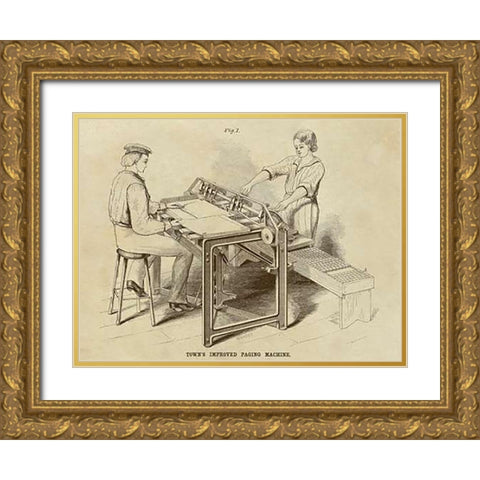 Towns Improved Paging Machine Gold Ornate Wood Framed Art Print with Double Matting by Inventions