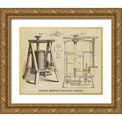 Tiffanys Improved Tile Making Machine Gold Ornate Wood Framed Art Print with Double Matting by Inventions
