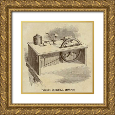Palmers Mechanical Blow Pipe Gold Ornate Wood Framed Art Print with Double Matting by Inventions