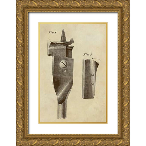 Adjustable Wood Drill Bit Gold Ornate Wood Framed Art Print with Double Matting by Inventions