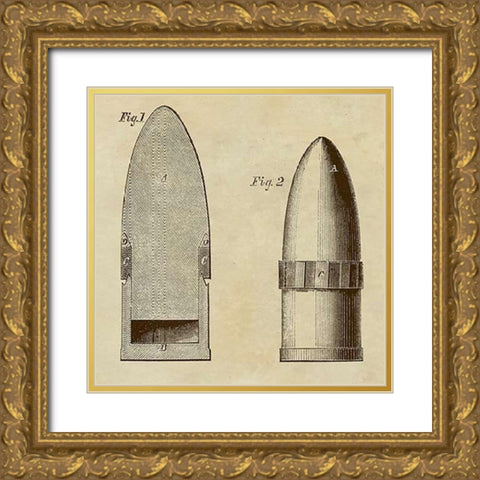 Improved Artillery Shell Gold Ornate Wood Framed Art Print with Double Matting by Inventions