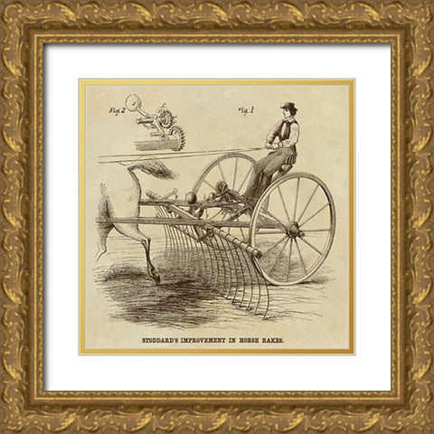 Stoddards Improvement in Horse Rakes Gold Ornate Wood Framed Art Print with Double Matting by Inventions