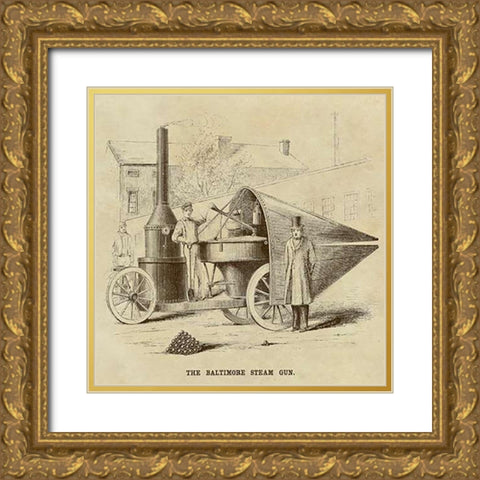 Baltimore Steam Gun Gold Ornate Wood Framed Art Print with Double Matting by Inventions