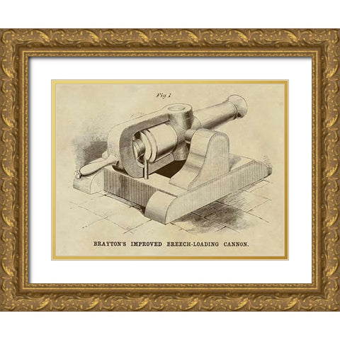 Braytons Improved Breech-loading Cannon Gold Ornate Wood Framed Art Print with Double Matting by Inventions