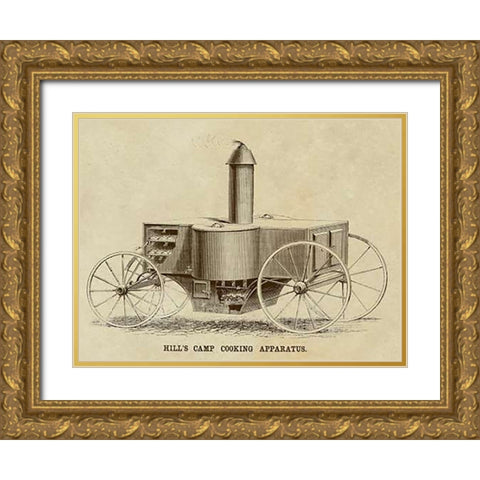 Hills Camp Cooking Apparatus Gold Ornate Wood Framed Art Print with Double Matting by Inventions