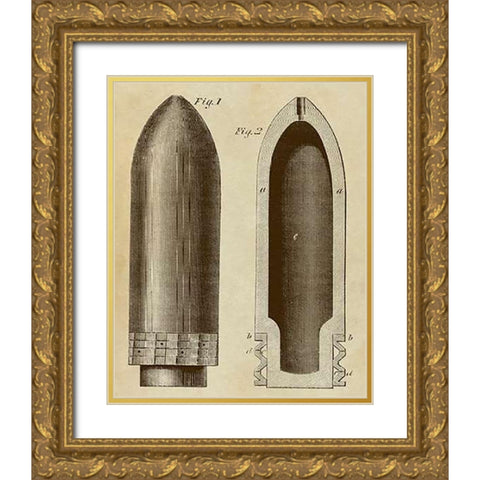 Exploding Artillery Shell for Breech-Loaders Gold Ornate Wood Framed Art Print with Double Matting by Inventions