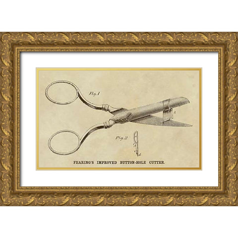 Fearing Improved Button-hole Cutter Gold Ornate Wood Framed Art Print with Double Matting by Inventions
