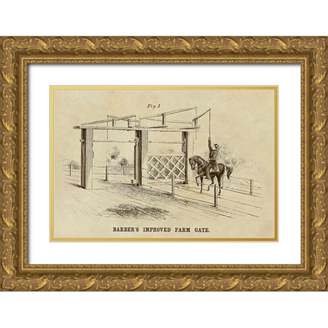 Barbers Improved Farm Gate Gold Ornate Wood Framed Art Print with Double Matting by Inventions