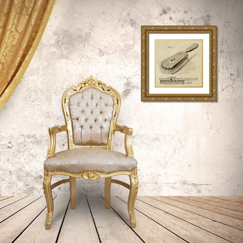 Lotion Dispensing Hair Brush Gold Ornate Wood Framed Art Print with Double Matting by Inventions