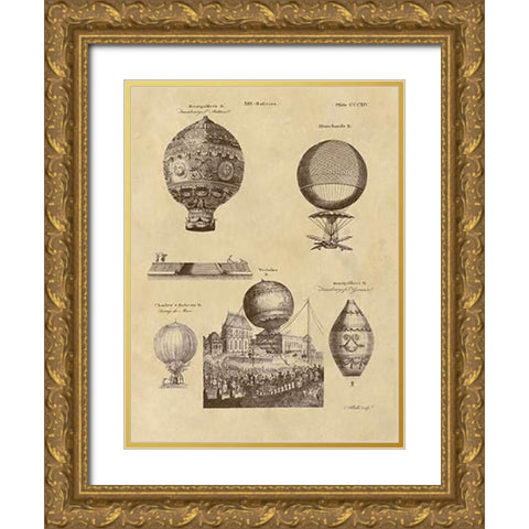 Air Balloons Gold Ornate Wood Framed Art Print with Double Matting by Inventions