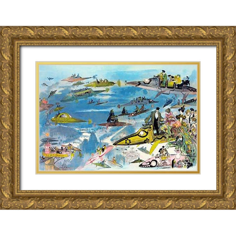 Futuristic Look at Air Travel in the Year 2000 Gold Ornate Wood Framed Art Print with Double Matting by Inventions