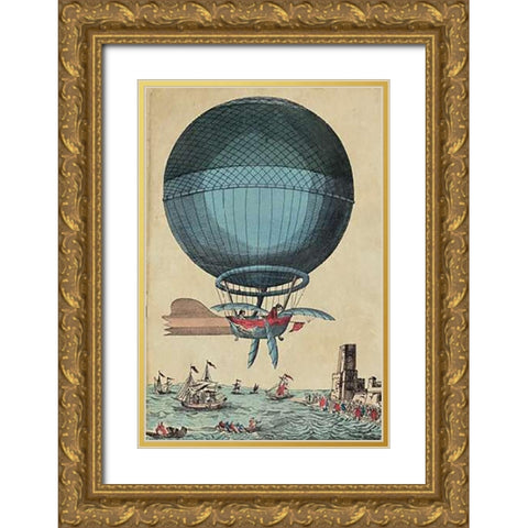 Cross the English Channel in a Balloon Gold Ornate Wood Framed Art Print with Double Matting by Inventions