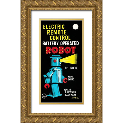 Electric Remote Control Battery Operated Robot Gold Ornate Wood Framed Art Print with Double Matting by Retrobot
