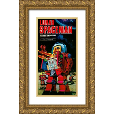 Lunar Spaceman Gold Ornate Wood Framed Art Print with Double Matting by Retrobot