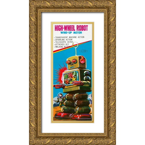 High-Wheeled Robot Gold Ornate Wood Framed Art Print with Double Matting by Retrobot