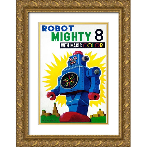 Robot Mighty 8 with Magic Color Gold Ornate Wood Framed Art Print with Double Matting by Retrobot