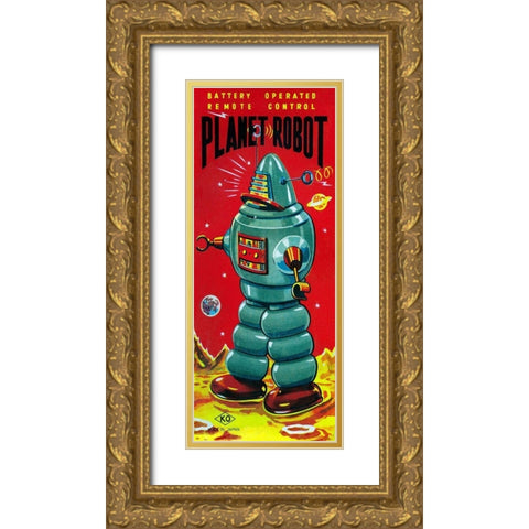 Planet Robot Gold Ornate Wood Framed Art Print with Double Matting by Retrobot