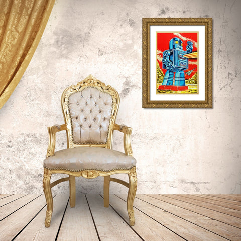 Robo - Movido a Pilhas Gold Ornate Wood Framed Art Print with Double Matting by Retrobot