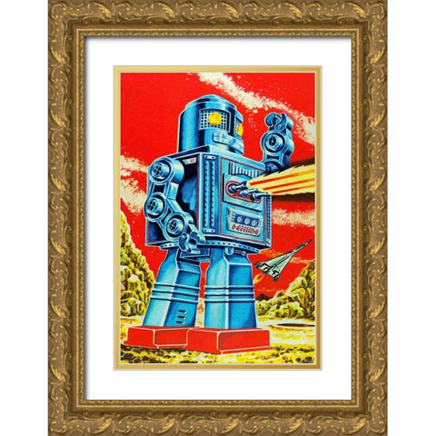 Robo - Movido a Pilhas Gold Ornate Wood Framed Art Print with Double Matting by Retrobot