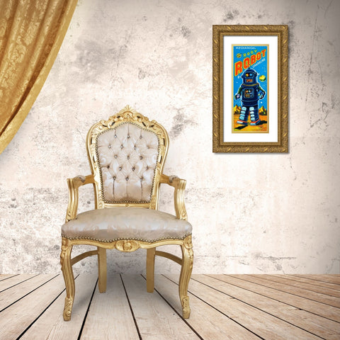 Roby Robot Gold Ornate Wood Framed Art Print with Double Matting by Retrobot