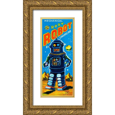 Roby Robot Gold Ornate Wood Framed Art Print with Double Matting by Retrobot