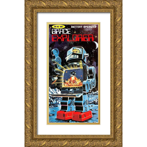 Battery Operated Space Explorer Gold Ornate Wood Framed Art Print with Double Matting by Retrobot