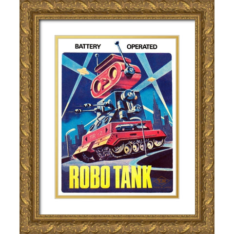 Robo Tank Gold Ornate Wood Framed Art Print with Double Matting by Retrobot