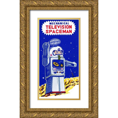 Mechanical Television Spaceman Gold Ornate Wood Framed Art Print with Double Matting by Retrobot