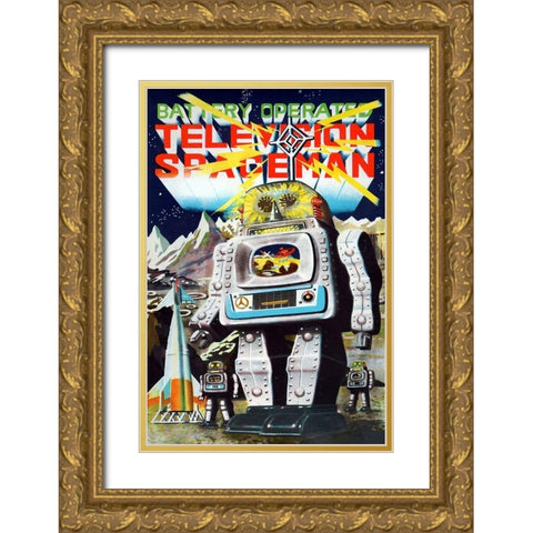 Battery Operated Television Spaceman Gold Ornate Wood Framed Art Print with Double Matting by Retrobot