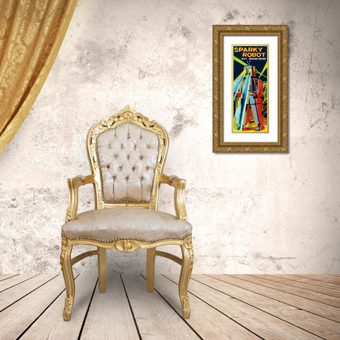 Sparky Robot Gold Ornate Wood Framed Art Print with Double Matting by Retrobot