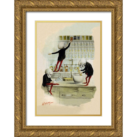 Death in the Lab Gold Ornate Wood Framed Art Print with Double Matting by Frusius