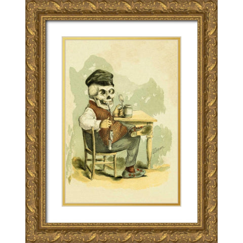 Death Tips a Pint Gold Ornate Wood Framed Art Print with Double Matting by Frusius