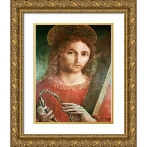 Jesus With Cross and Crown of Thorns - custom crop Gold Ornate Wood Framed Art Print with Double Matting by Pacchiarotto, Giacomo
