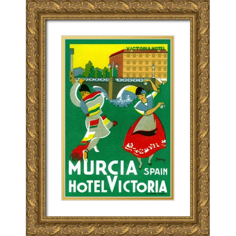 Murcia Hotel - Valencia Spain Gold Ornate Wood Framed Art Print with Double Matting by Retrotravel