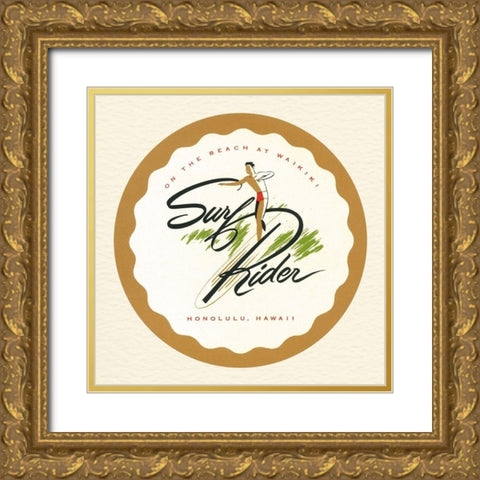 Surf Rider Gold Ornate Wood Framed Art Print with Double Matting by Retrotravel