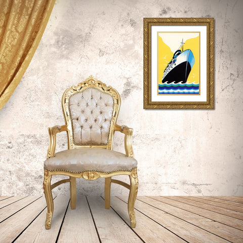 Steamship Cruise liner Boom Label Gold Ornate Wood Framed Art Print with Double Matting by Retrotravel