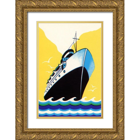 Steamship Cruise liner Boom Label Gold Ornate Wood Framed Art Print with Double Matting by Retrotravel