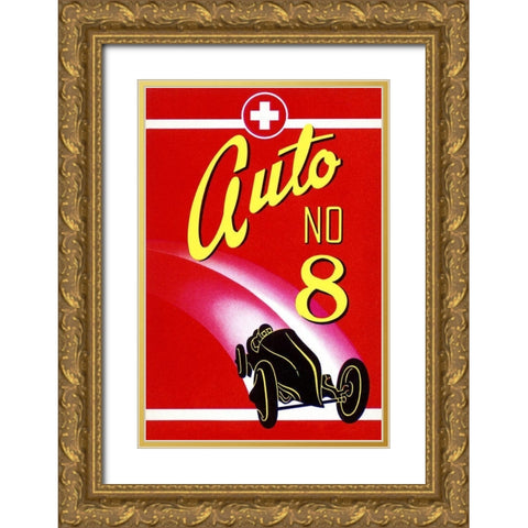 Auto No. 8 Gold Ornate Wood Framed Art Print with Double Matting by Retrotravel