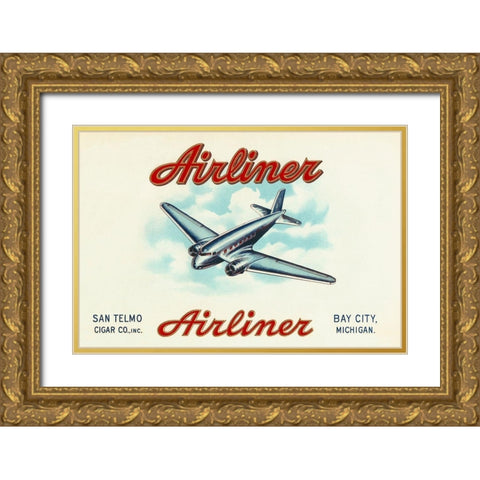 Airliner Brand Cigars Gold Ornate Wood Framed Art Print with Double Matting by Retrotravel