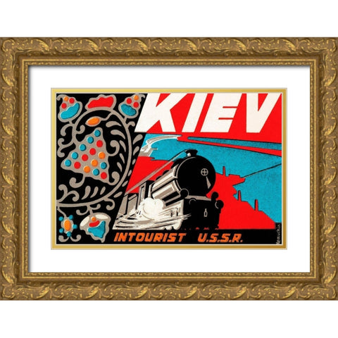 Kiev - Intourist U.S.S.R. Gold Ornate Wood Framed Art Print with Double Matting by Retrotravel
