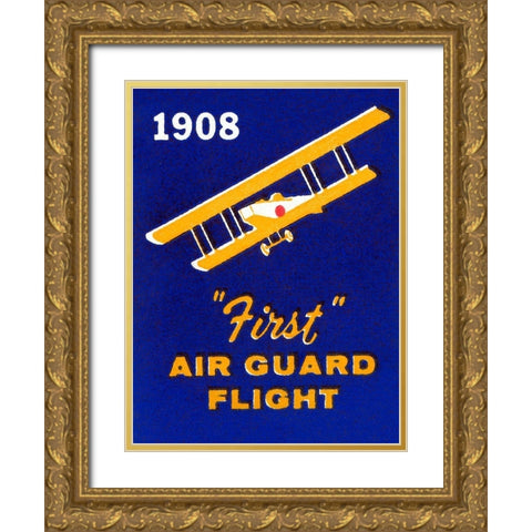 1908 First Air Guard Flight Gold Ornate Wood Framed Art Print with Double Matting by Retrotravel