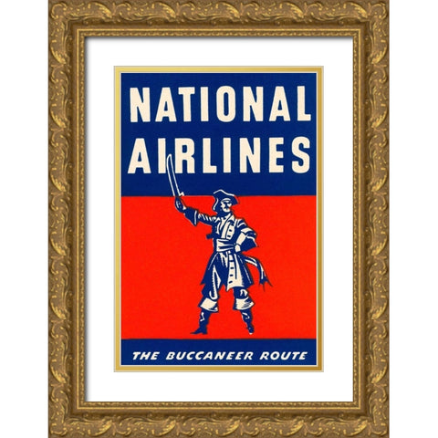 Nation Airlines - The Buccaneer Route Gold Ornate Wood Framed Art Print with Double Matting by Retrotravel