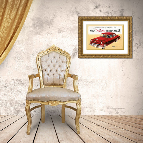 New DeSoto Firedome 8 Gold Ornate Wood Framed Art Print with Double Matting by Retrotravel
