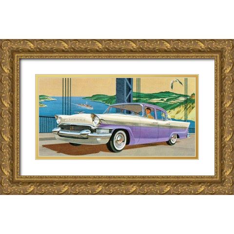 Packard Clipper - Four Door Sedan Gold Ornate Wood Framed Art Print with Double Matting by Retrotravel
